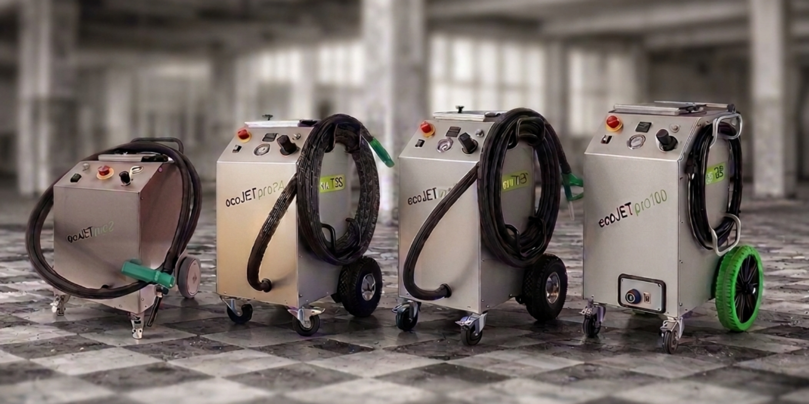 ecoJET PRO Serie – Trockeneisstrahlgeräte PRO12, PRO24, PRO58 und PRO100 von ecoTES ecoJET PRO Serie – Trockeneisstrahlgeräte PRO12, PRO24, PRO58 und PRO100 von ecoTES
